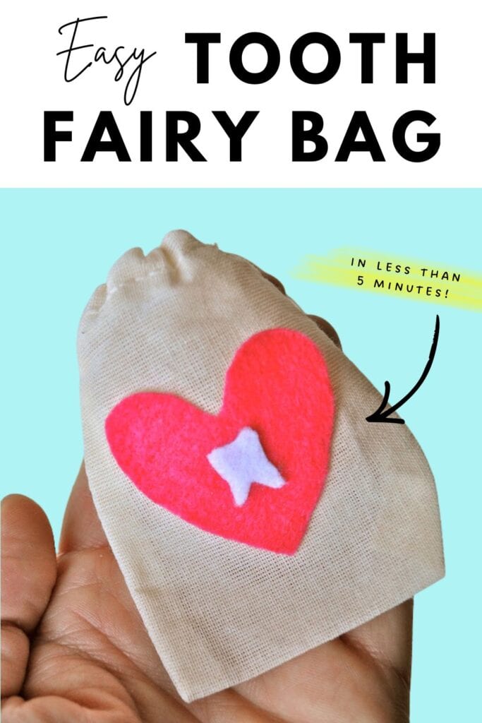 hand holding small drawstring tooth fairy bag