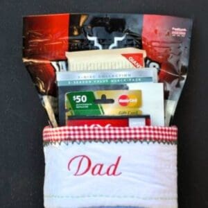 christmas stocking for dad filled up with snacks