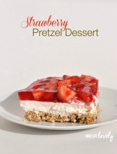 Strawberry Pretzel Salad Dessert with three layers
