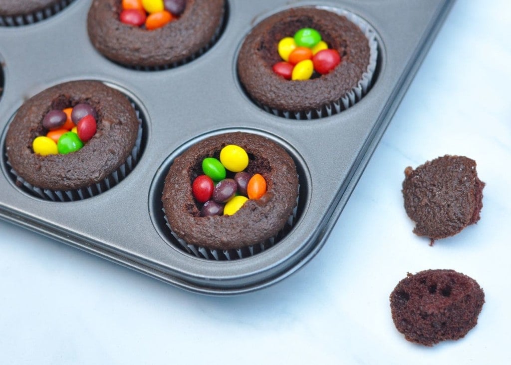 Surprise cupcake with candy inside