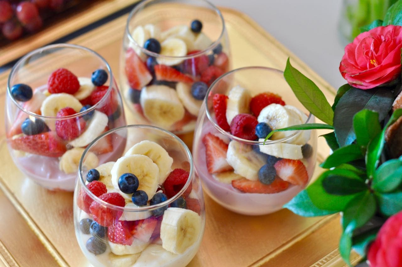 Fruit and yogurt parfaits at a brunch party Make Life Lovely