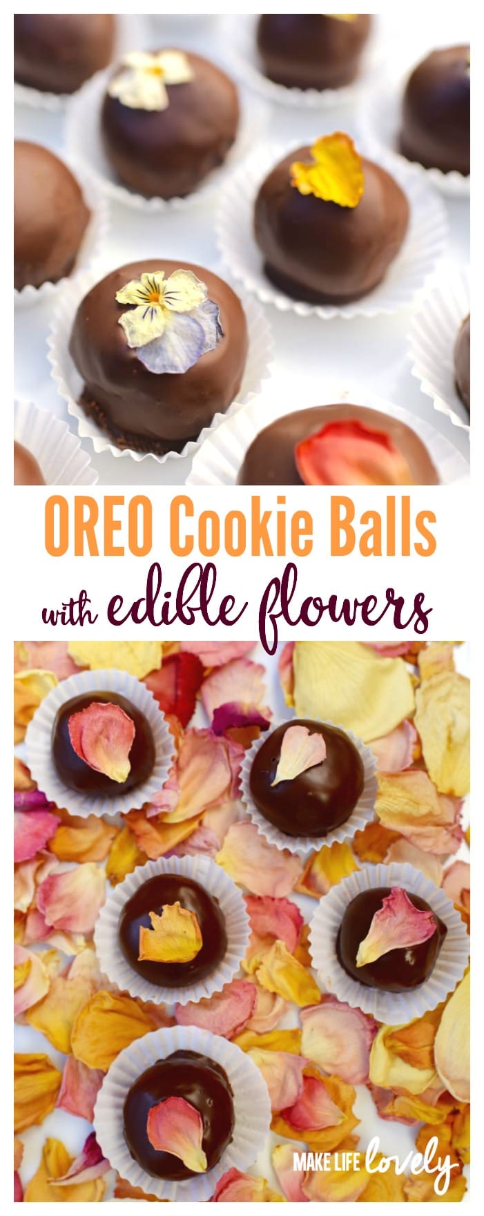 OREO cookie balls with edible flowers. You'd never guess that this beautiful dessert is so easy to make!