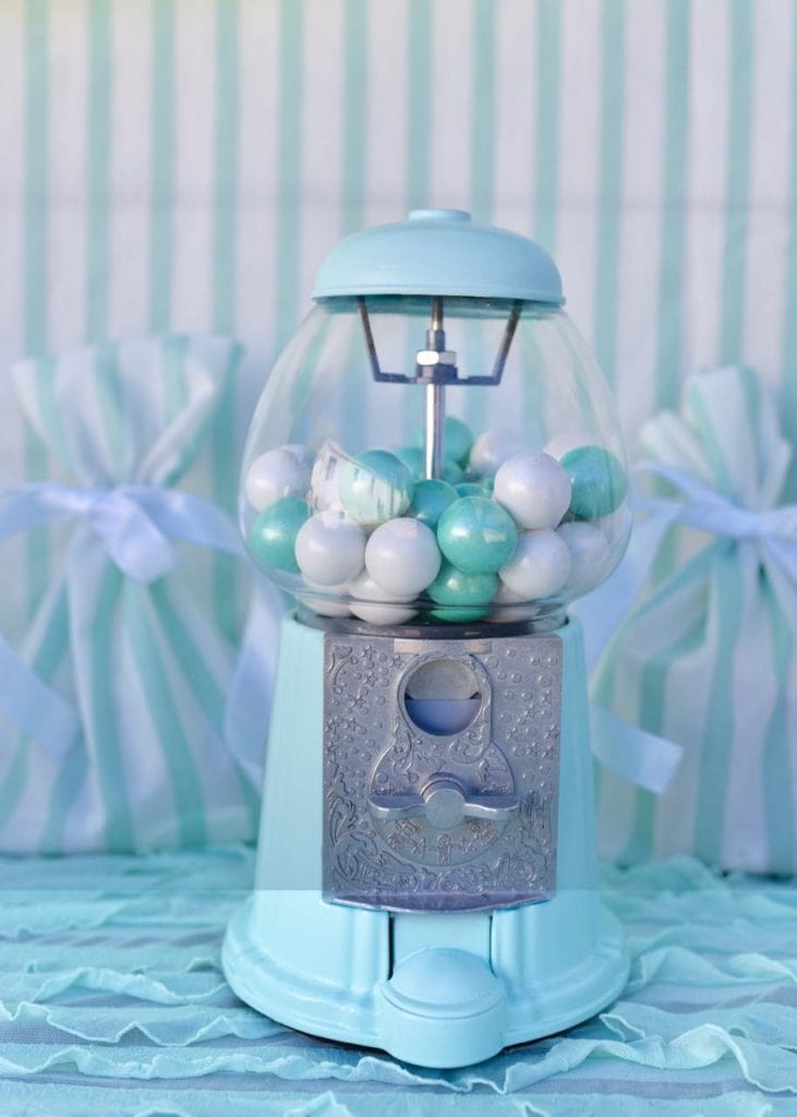 Mint gumball machine at a sweets shop party