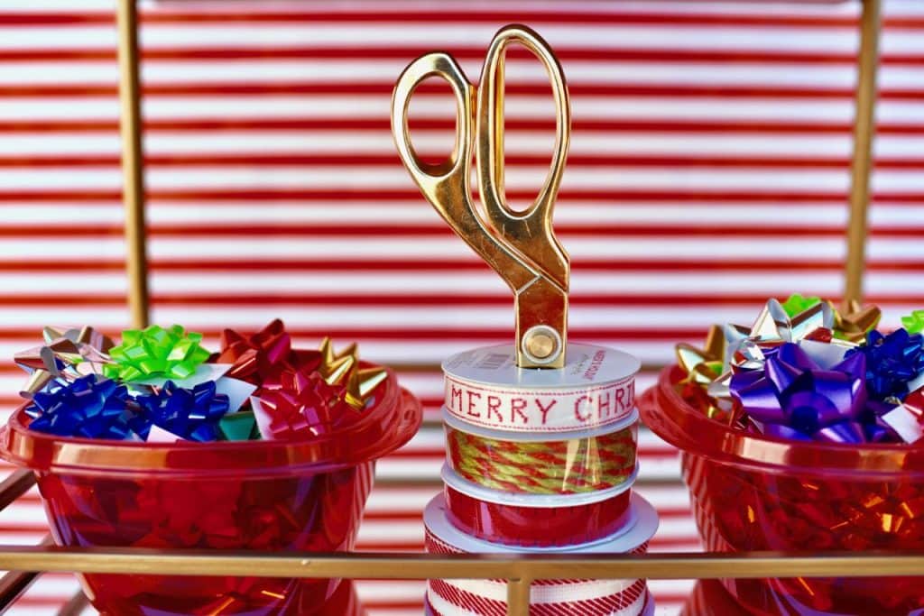 Christmas wrapping station at a cookie exchange party