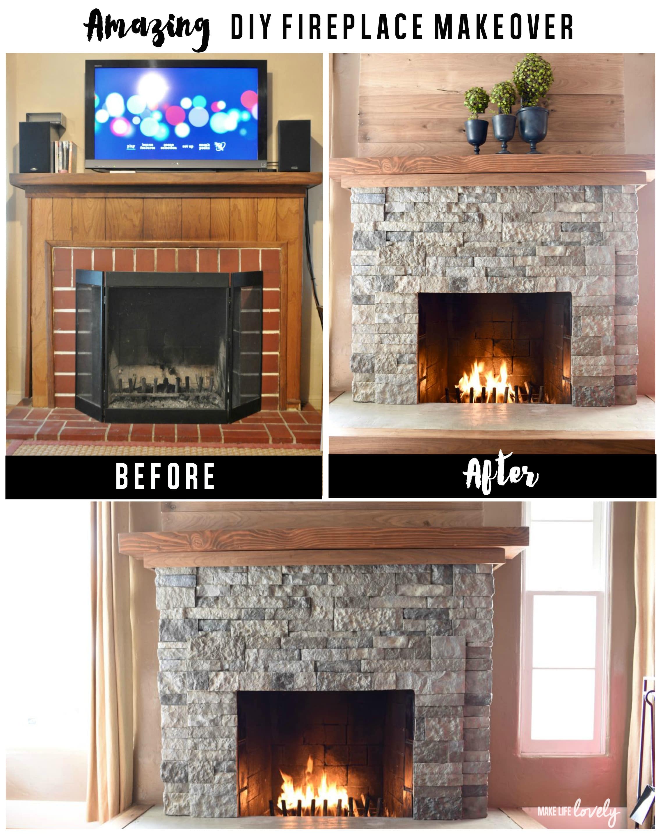 Corner Brick Fireplace Makeover faux-feu-de-chemin-e-agencecormierdelauniere