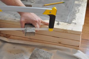 Cutting the AirStone with a hack saw