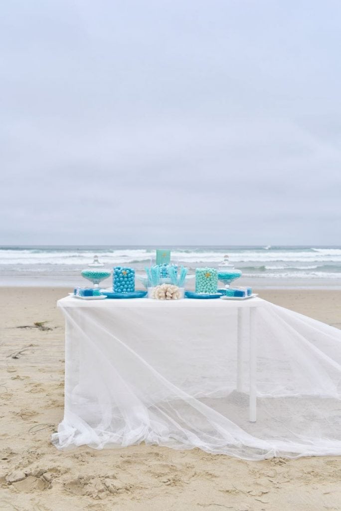 Beach wedding blue candy buffet