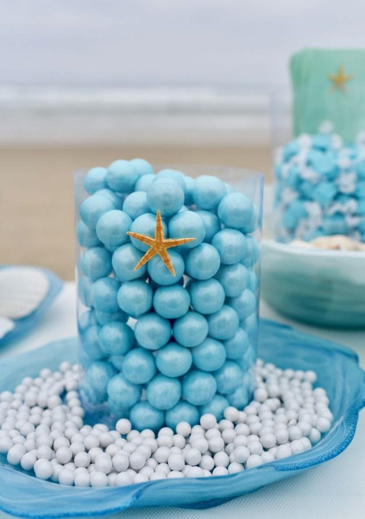 Blue candy buffet for ocean wedding candy buffet