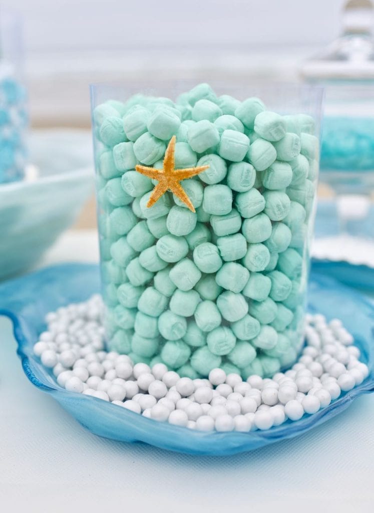 Mint candy buffet for beach wedding with ocean theme
