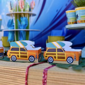 Surfer party table for boys surf birthday party