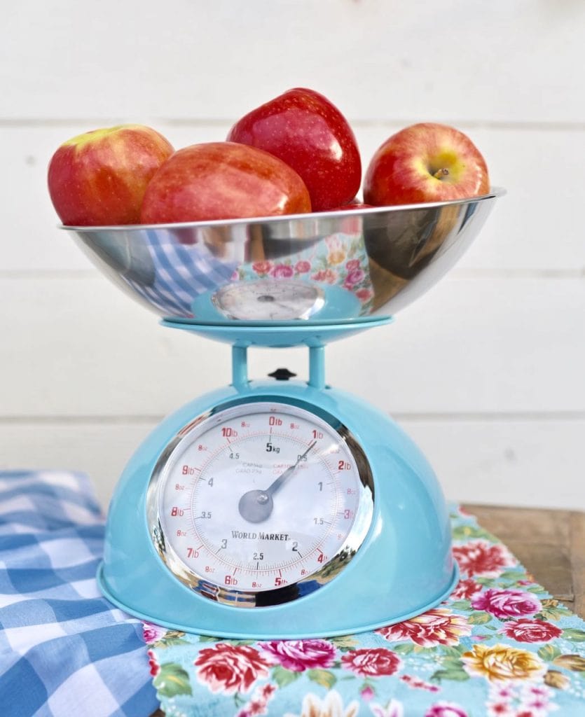 Vintage scale with apples at county fair party