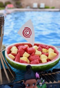 Moana birthday party food watermelon boat fruit salad