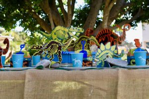 Dinosaur party table with Oriental Trading