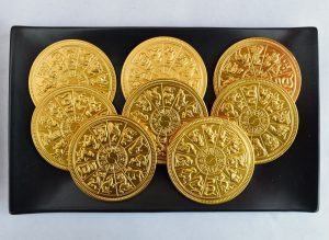 Chinese zodiac gold coins at Chinese New Year party