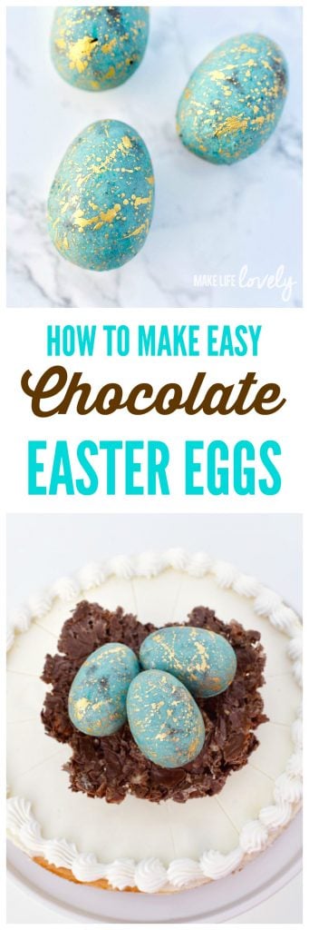 blue chocolate easter eggs with gold flecks