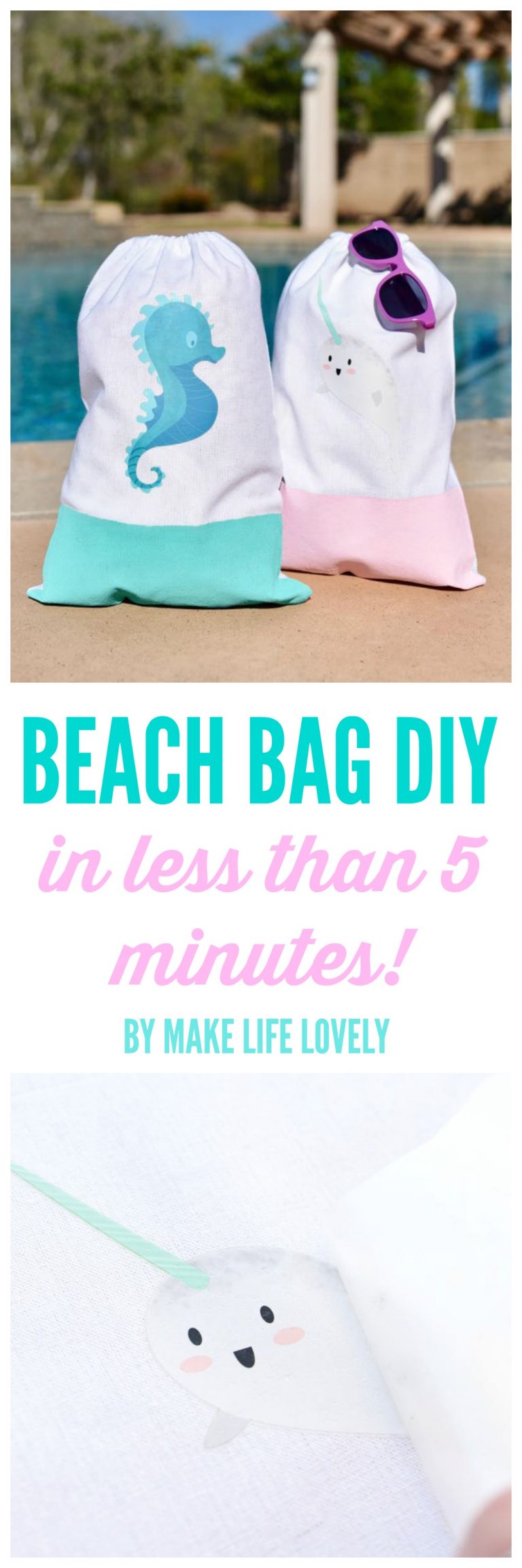 Simple beach bag DIY tutorial in less than 5 minutes! Make a cute beach