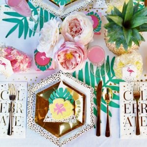 Tropical tablescape at a tropical baby shower