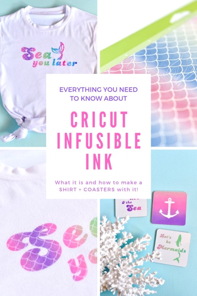 Everything you need to know about Cricut Infusible Ink. Learn what Infusible Ink is, how to use it, and how to make a fadeless t-shirt that won't flake and cool coasters with Infusible Ink!