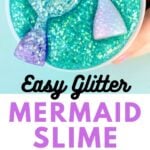 Teal glitter slime with mermaid tails inside