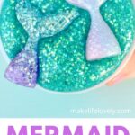 Teal glitter slime with mermaid tails inside