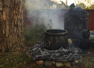 Witches cauldron over faux fire