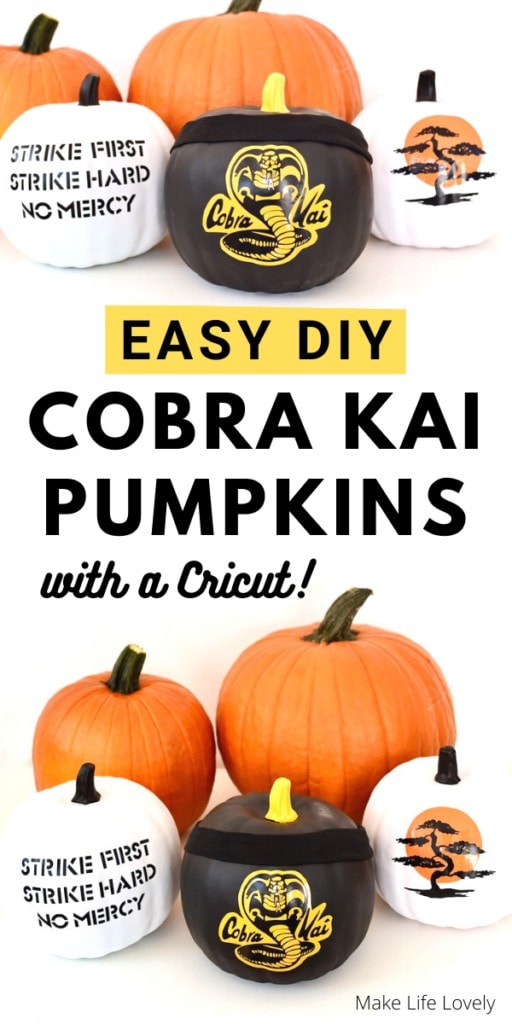 Pumpkins with Cobra Kai logos