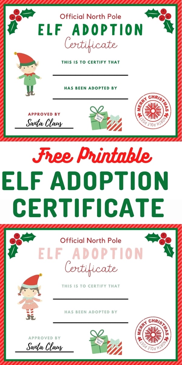 Free Printable Elf Adoption Certificate Printable Minimalist Blank 