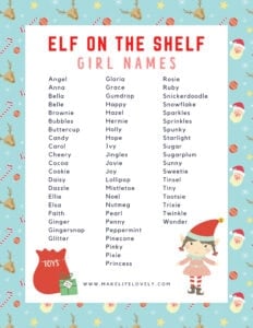 elf on the shelf girl names