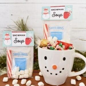 snowman soup inside white snowman mug