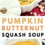 pumpkin butternut squash soup in pumpkin bowl on table