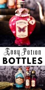 pink love potion bottle shaped like a heart