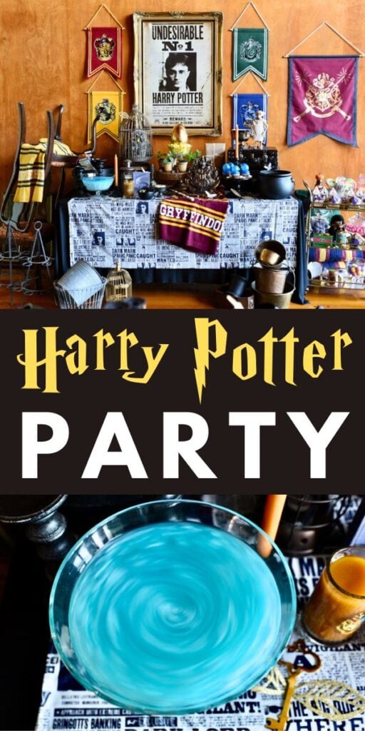 Harry Potter party with blue pearly swirling liquid in clear bowl