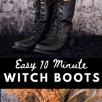 flowers inside witch boots