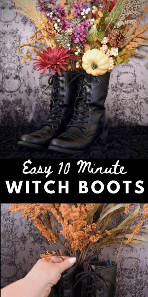 flowers inside witch boots